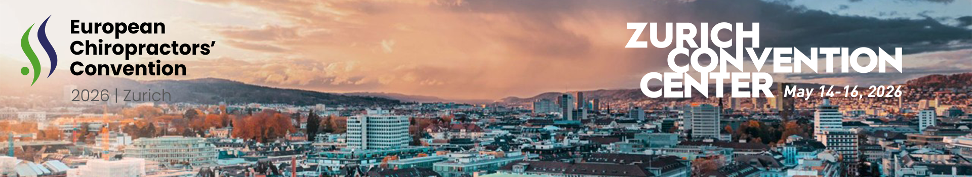 Header banner for the conference: European Chiropractors' Convention 2026. This goes from 14 May 2026 to 16 May 2026 in Zürich Convention Center.